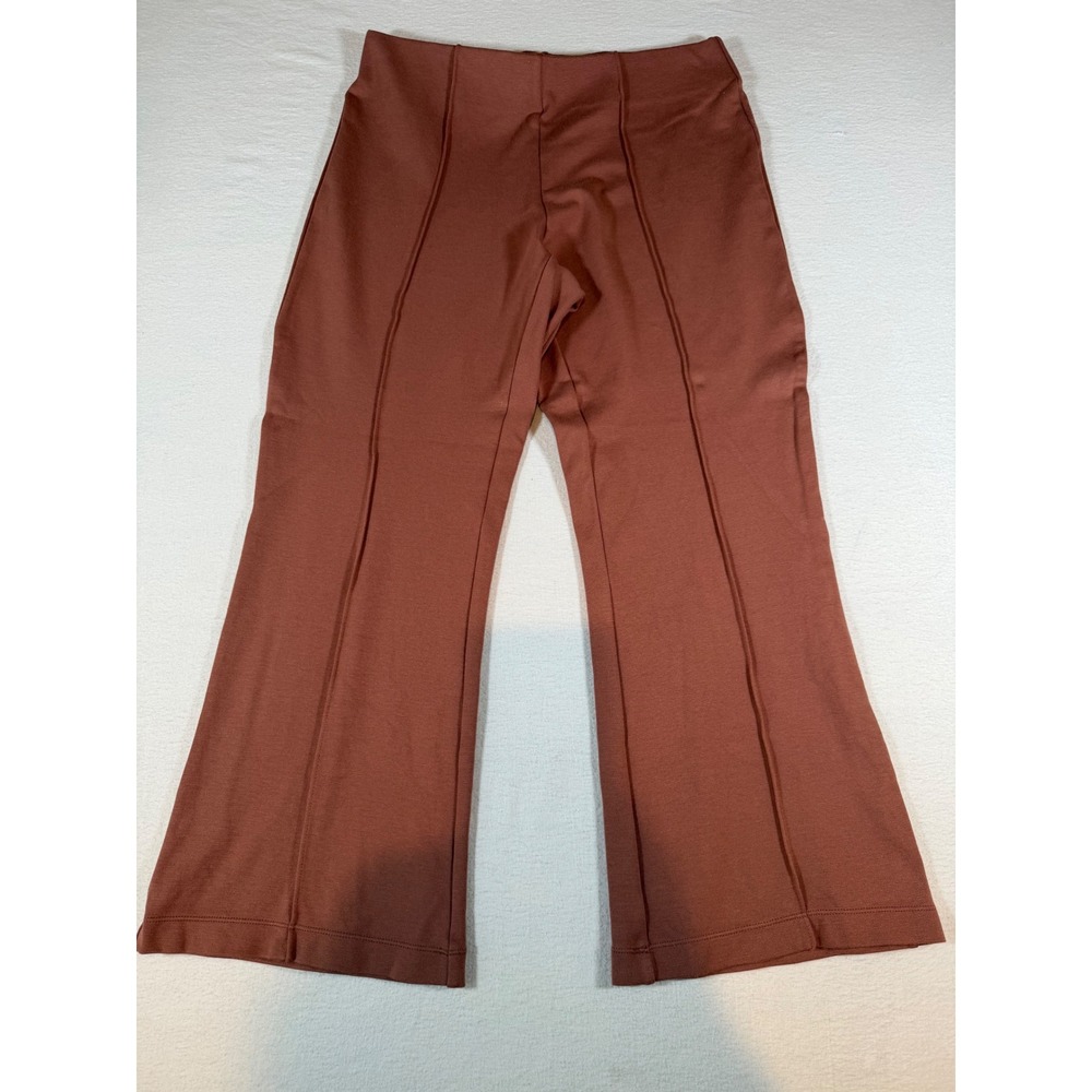 A New Day Womens Terracotta Rust Pintuck Flare Pants Size M High Rise Stretch